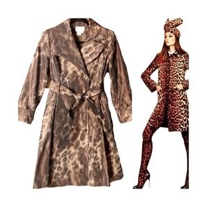 Charles Gray London Leopard Flare Belted Long Sleeve Trench Coat Women's Size M